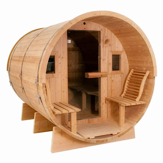 7×10 Ft Cedar Outdoor Barrel Sauna with Porch – 5–6 Person