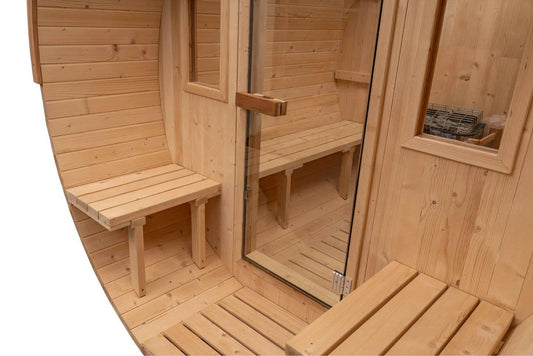 8×12 Ft Cedar Outdoor Barrel Sauna with Change Room – 6–8 Person