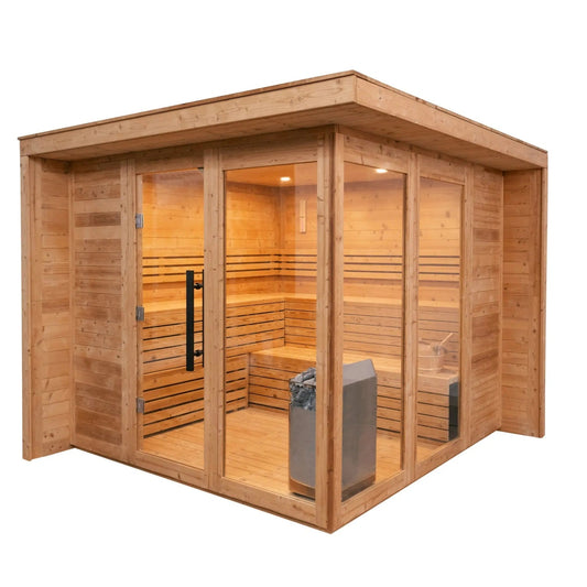 8×8 Ft Outdoor Cube Sauna (Glass Front) – 4 Person