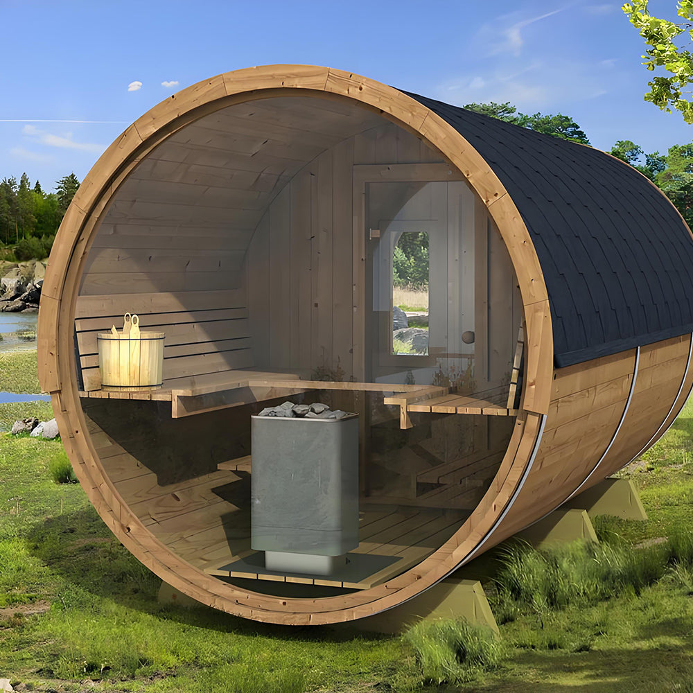 6×6 Ft Western Red Cedar Outdoor Barrel Sauna – 2 Person
