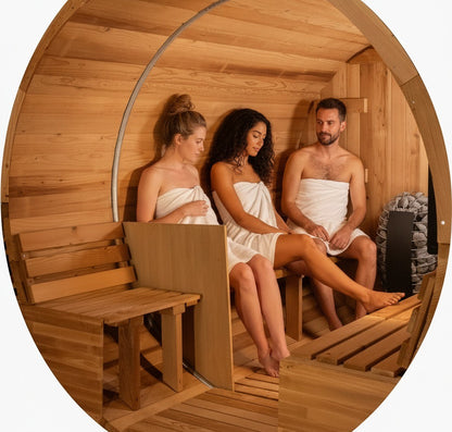 8×12 Ft Cedar Outdoor Barrel Sauna with Change Room – 6–8 Person