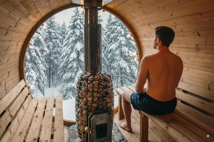 8×12 Ft Cedar Outdoor Barrel Sauna with Change Room – 6–8 Person