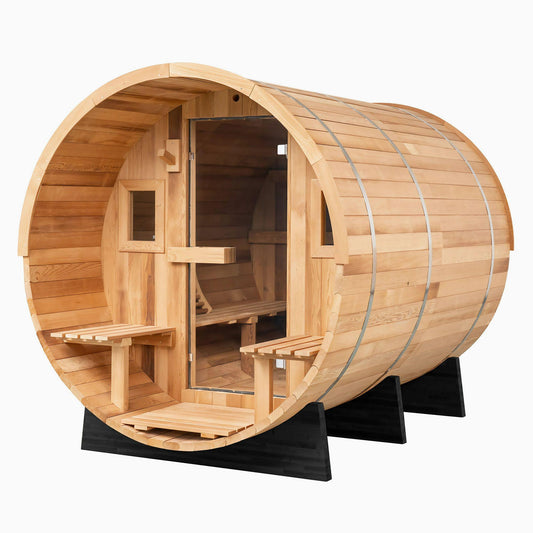 7×8 Ft Cedar Outdoor Barrel Sauna with Porch – 4 Person