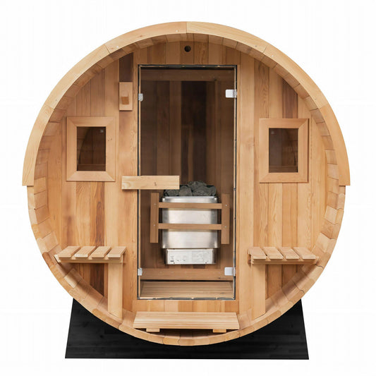 7×8 Ft Cedar Outdoor Barrel Sauna with Porch – 4 Person