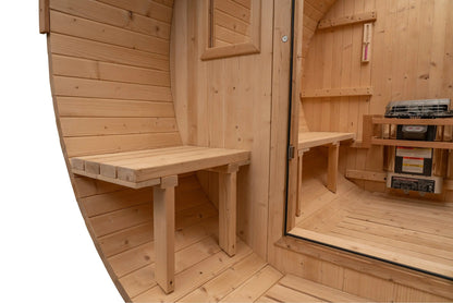 7×8 Ft Cedar Outdoor Barrel Sauna with Porch – 4 Person