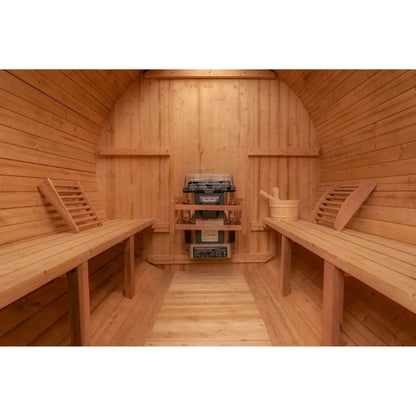 8×12 Ft Cedar Outdoor Barrel Sauna with Change Room – 6–8 Person