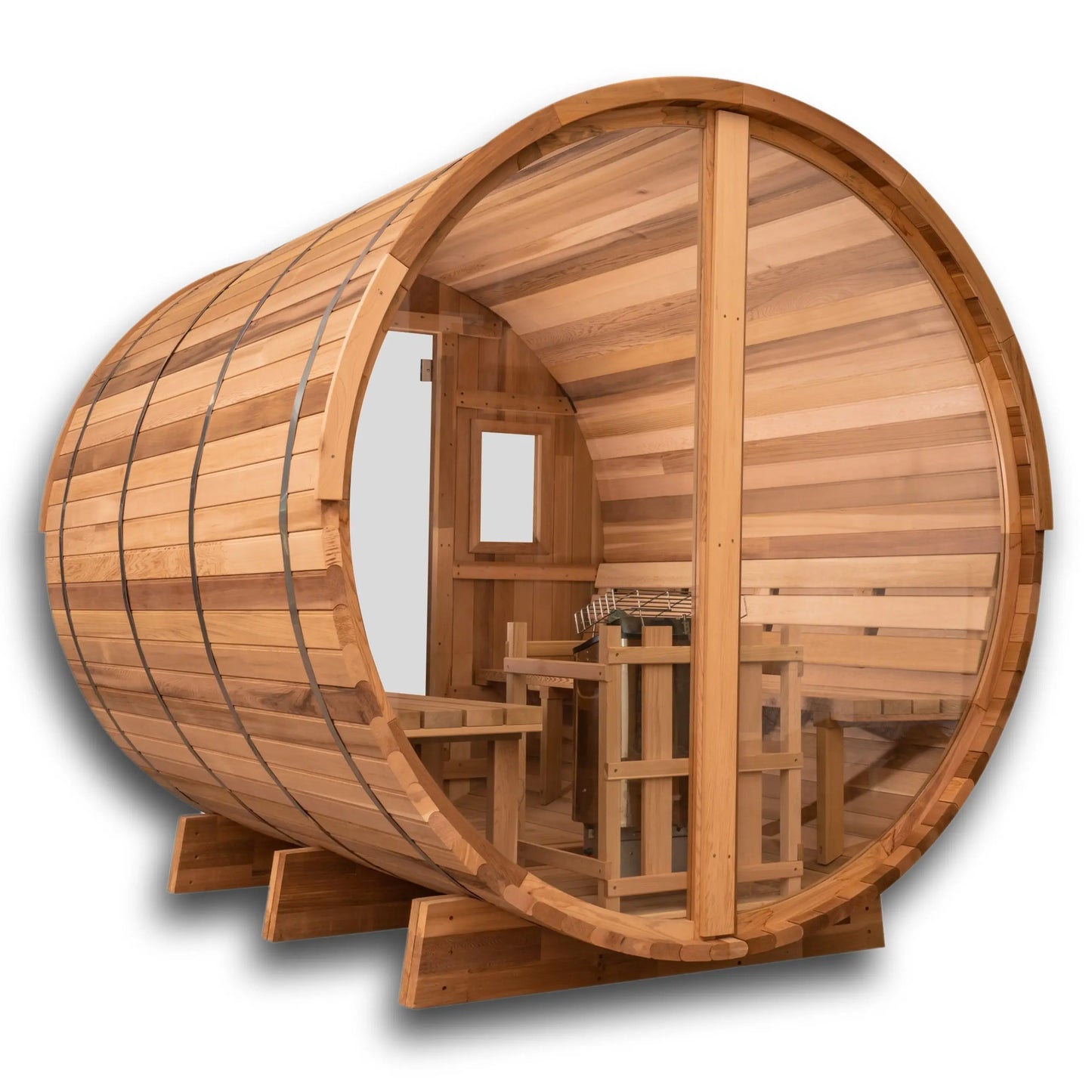 8×12 Ft Cedar Outdoor Barrel Sauna with Change Room – 6–8 Person