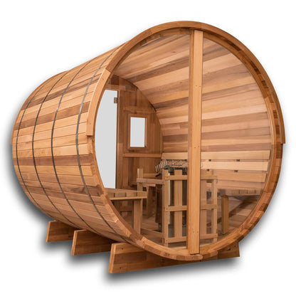 8×12 Ft Cedar Outdoor Barrel Sauna with Change Room – 6–8 Person