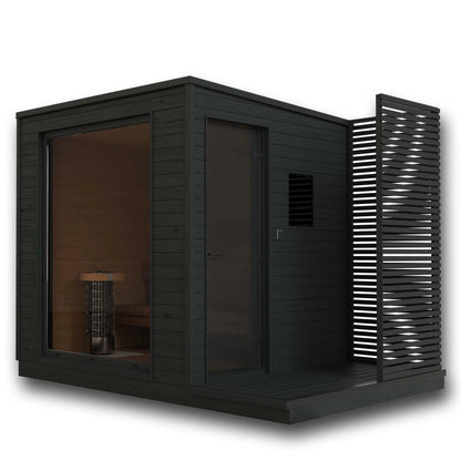 8×10 Ft Outdoor Cube Sauna (Panoramic Glass) with Cool-Down Deck – 4–6 Person