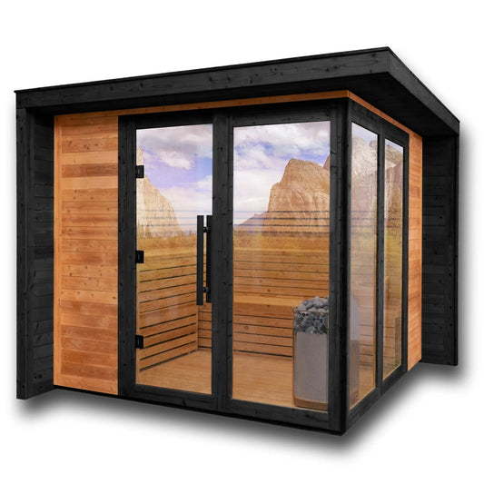 8×8 Ft Outdoor Cube Sauna (Glass Front) – 4 Person