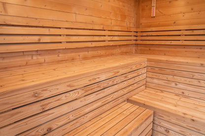 8×8 Ft Outdoor Cube Sauna (Glass Front) – 4 Person